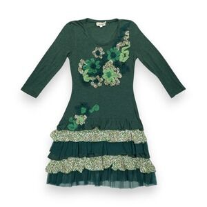 Lulumari Y2K Green 3/4‎ Sleeve Dress Girls Size Large Vintage